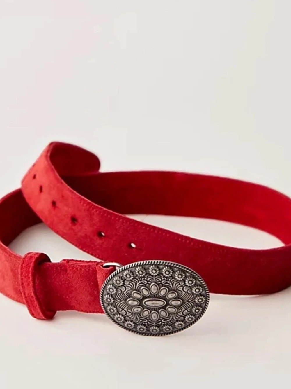 NEW Free People Western Genuine Suede Red Belt S/M